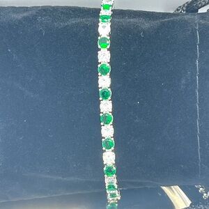 Sold! Bracelet Silver Tennis Green and Clear Cubic Zirconia Sterling 925